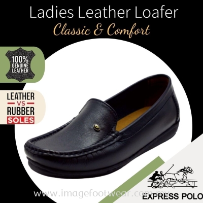 EXPRESS POLO FULL LEATHER LADIES SHOE-LL-90357-BLACK Colour