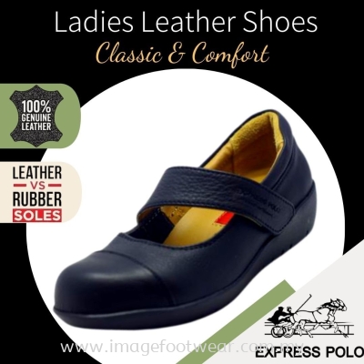 EXPRESS POLO Full Leather Ladies Shoe- LL-90466- BLACK Colour