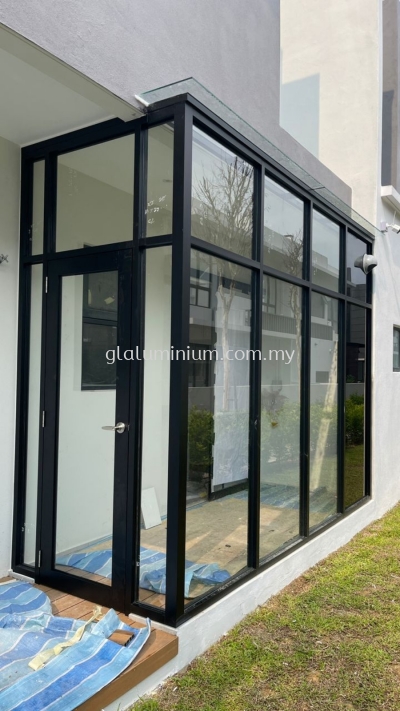 aluminium shopfronts (powder coated black) + 6mm tempered glass @Twentyfive7, jalan Dafodil 4, Telok Panglima Garang, selangor 