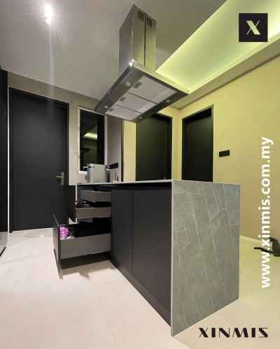 Malacca Aluminium Matte Door Kitchen Cabinet Design Sample