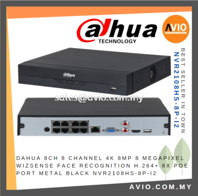 Dahua 8CH 8 Channel 4K 8MP 8 Megapixel Wizsense Face Recognition 8x POE IP Network CCTV NVR Recorder NVR2108HS-8P-I2