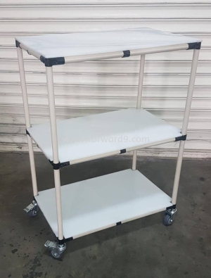 3 Tier Abs Pipe & Joint Racking Trolley with PP Natural Sheet on Top 