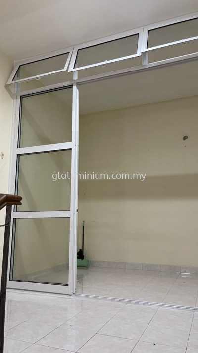 sliding doors 4 panel + Above Top hung ( p/c white + 5mm clear glass) @Jalan Sri Sungai Long, Sungai Long, Cheras 