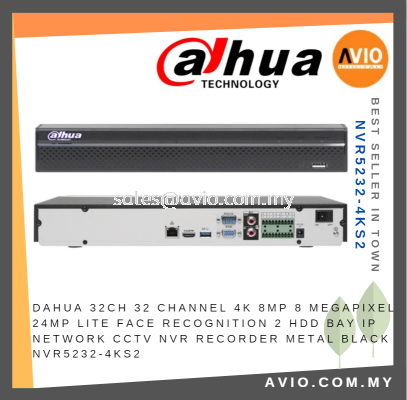 Dahua 32CH 32 Channel 4K 8MP 8 Megapixel 24MP Lite 2 HDD Bay Face Recognition IP Network CCTV NVR Recorder NVR5232-4KS2