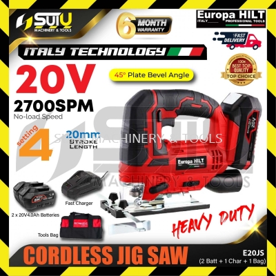 EUROPA HILT E20JS 20V Cordless Jigsaw 2700SPM w/ 2 x Batteries 4.0Ah + Charger + Tool Bag