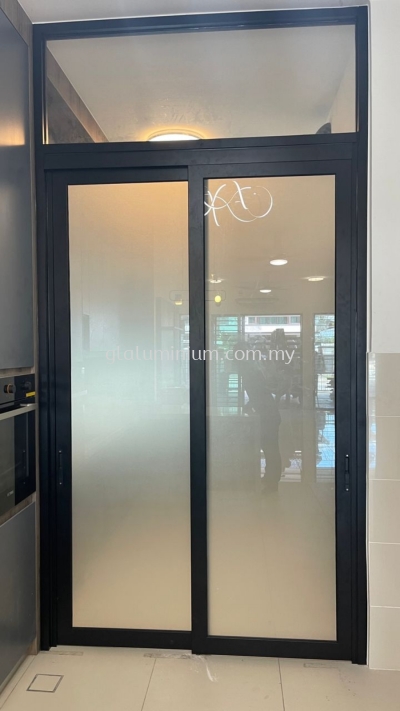 Hanging sliding doors ( 2 Panel) + powder coating black + 5mm frosted glass 