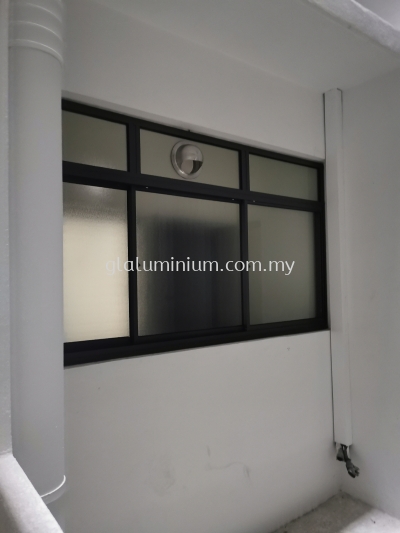 sliding windows 3 panels powder coated (Grey + Naco frosted glass) @ Residensi Holmes 2,jalan budiman bandar Tun Razak, Kuala Lumpur 