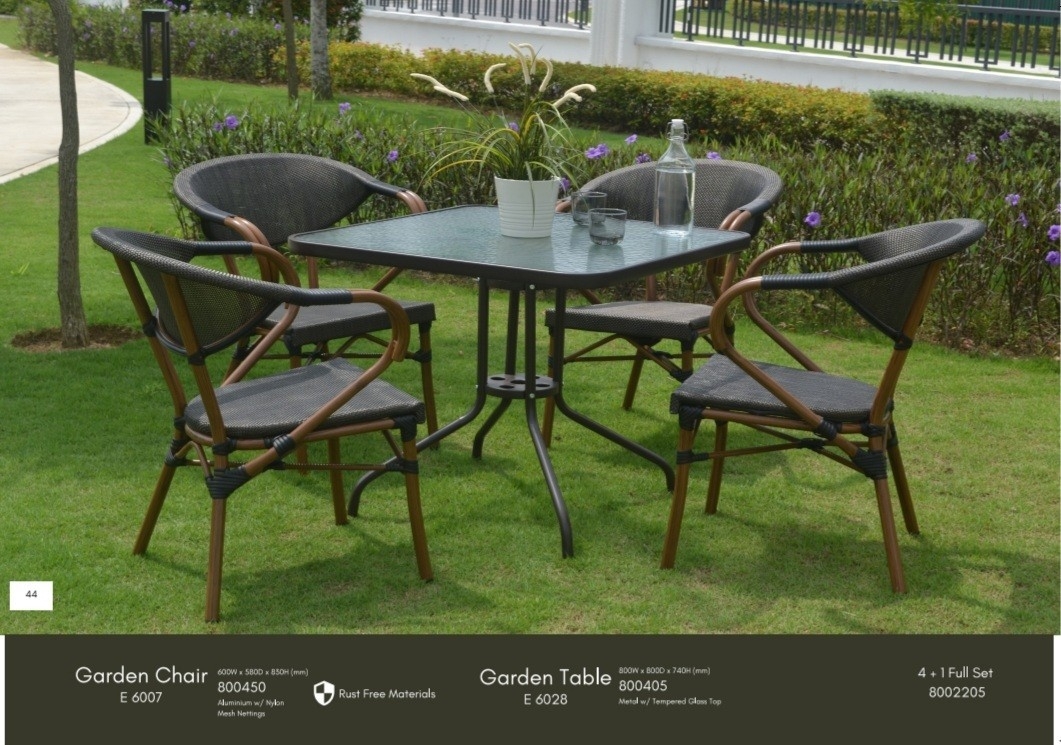 OUTDOOR 1+4 GARDEN SET(E6007+6028) Ourdoor 4 Chairs Table Set Furniture Choose Sample / Pattern Chart