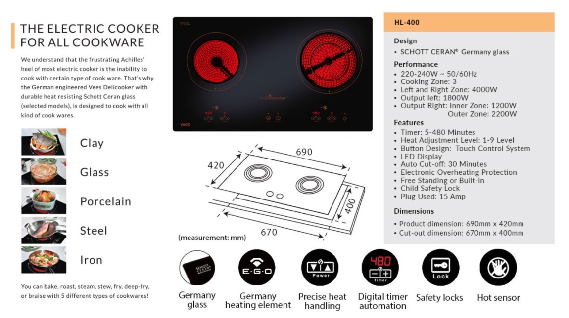 Vees HL-400 Dapur Elektrik Seramik Dapur Elektrik / Dapur Gas Vees Dapur & Bilik Mandi Katalog & Brosur