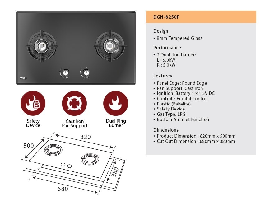 VEES DGH-8250F GAS HOB Vees Kitchen Electric Hob / Gas Hob Bathroom & Kitchen Catalog & Brochure