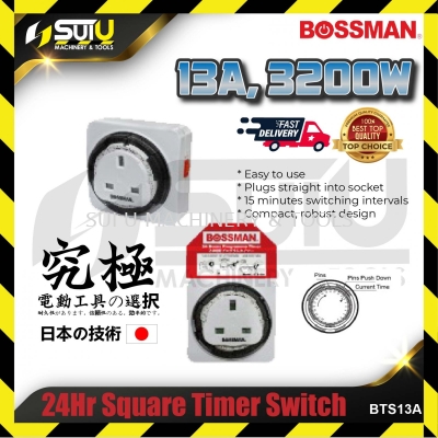 BOSSMAN BTS13A 13A 24HR Square Timer Switch 3200W