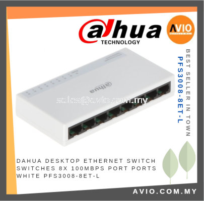 Dahua Desktop 8 Port Ethernet Switch Switches 8x 100mbps Port Ports White PFS3008-8ET-L