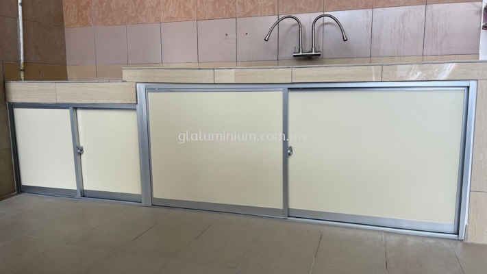 cabinet sliding windows ( silver + aluminium composite panels yellow) @Jalan Bunga Melati 4,taman Mawar