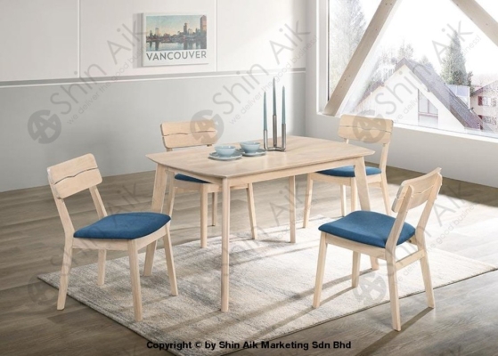 DC2215 (4pax) Blue & Whitewash Mid-Century Fabric Upholstered Wooden Dining Set