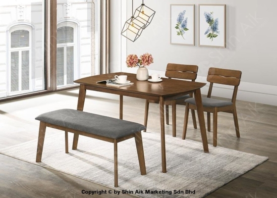 DC2216 (4pax) Grey & Walnut Mid-Century Fabric Upholstered Wooden Dining Set