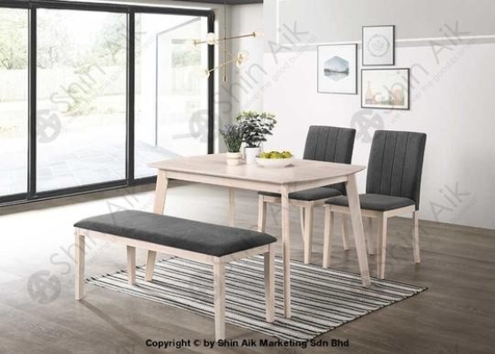 DC2213 (4pax) Dark Grey & Whitewash Mid-Century Fabric Upholstered Wooden Dining Set