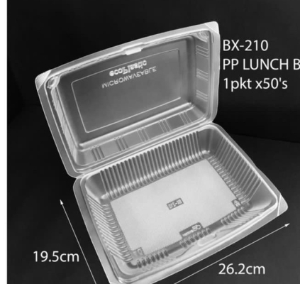 (677) Extra Big Food Box [ 50pcs ] BENXON BX-210 - Disposable PP Plastic Lunch Box - Chicken Chop Box - BX 210