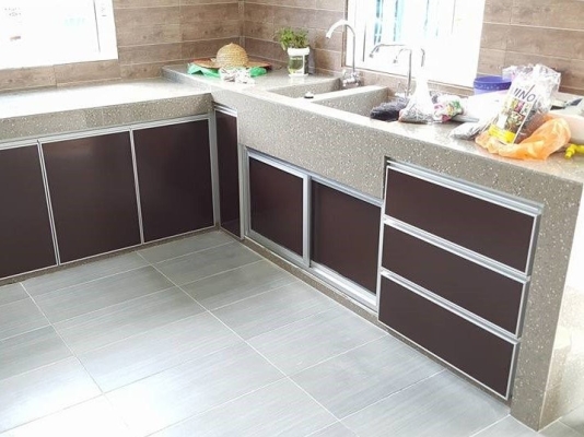 Concrete Table Top With Aluminium Kitchen Cabinet Sample In Negeri Sembilan 