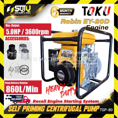 TOKU TSP-80 5HP Self- Priming Centrifugal Pump 3600RPM c/w Robin EY-20D Engine