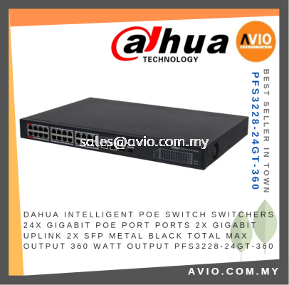 Dahua Intelligent 24 POE Switch Switchers 24x Gigabit POE Port 2x Gigabit Uplink 2x SFP Output 360 Watt PFS3228-24GT-360