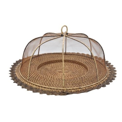 Food Cover Round Net w. Rattan Tray