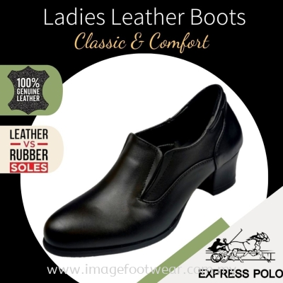 EXPRESS POLO Full Leather 2 inch Ladies Boots- LL-90595- BLACK Colour