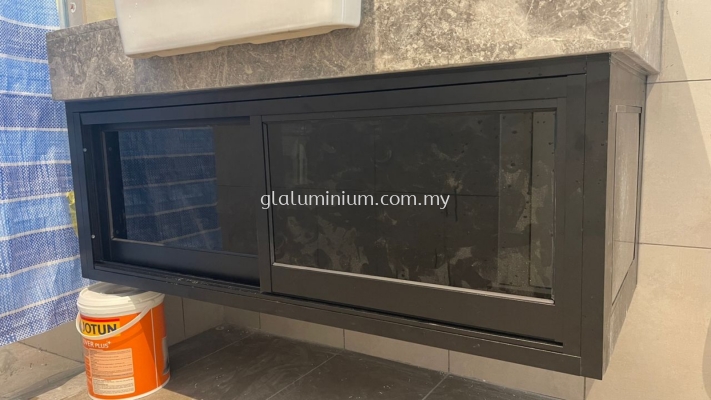 Sliding doors ( 18"x 16"h x 47"w) Powder coated black + 5mm dark glass + ACP black 