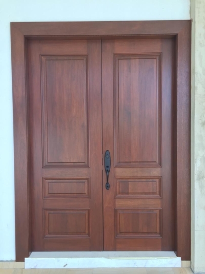 Double Solid Timber Door Completed Installation Sample In Johor Bahru