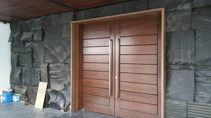 Double Solid Timber Door Completed Installation Sample In Johor Bahru