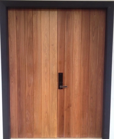 Double Solid Timber Door Completed Installation Sample In Johor Bahru