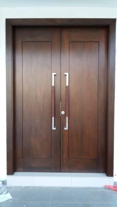 Double Solid Timber Door Completed Installation Sample In Johor Bahru