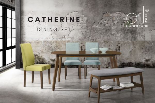 Catherine 1+4+1 Dining Set T3013(150X90)-Walnut C2015-Walnut B2012-Walnut