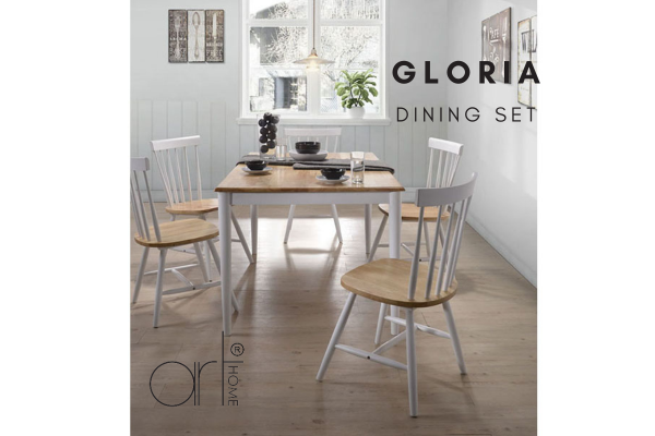 Gloria 1+6 Set Meja Makan T3014(150X90)-Natural+White + C6000-Natural+White