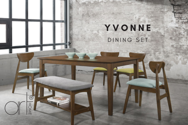 Yvonne 1+4+1 Dining Set T3009(150X90)-Walnut + C2010-Walnut B2012-Walnut