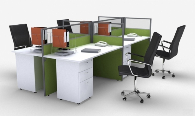 4 seater rectangular workstation with half glass partition