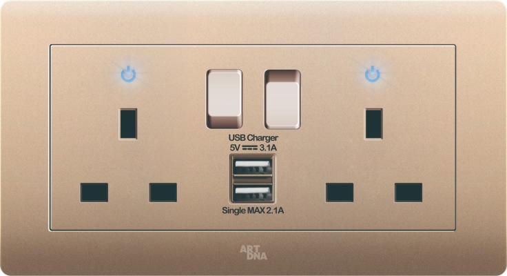 2 GANG 13A SOCKET C/W DUAL 2.1A USB CHARGER