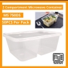 750ml DS Two ( 2 ) Compartment Rectangular Container with Lid [ 50sets ] 750 ml - Plastic Disposable Food Box Compartment Food Container 