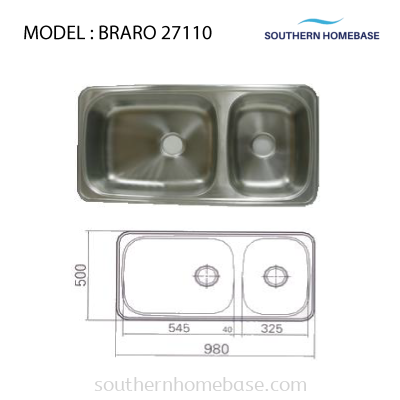 KITCHEN SINK DOUBLE BOWL ELITE BRARO 27110