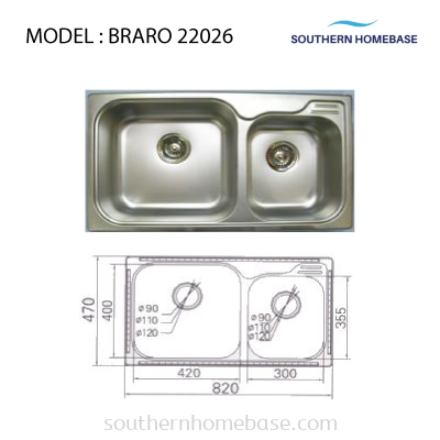 KITCHEN SINK DOUBLE BOWL ELITE BRARO 22026