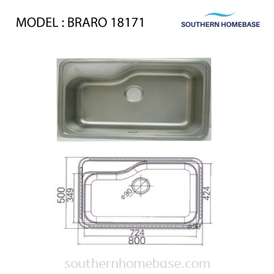 KITCHEN SINK SINGLE BOWL ELITE BRARO 18171