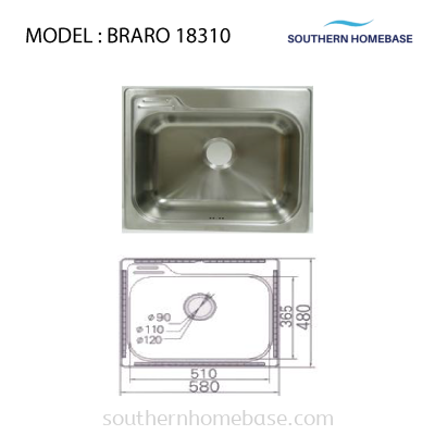 KITCHEN SINK SINGLE BOWL ELITE BRARO 18310