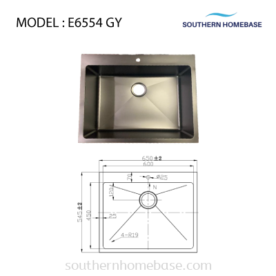 KITCHEN SINK SINGLE BOWL ELITE E6554 GY