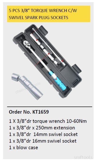 5PCS 3/8" TORQUE WRENCH COMES WITH SWIVEL SPARK PLUG SOCKET SET