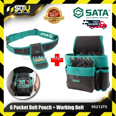 SATA 95212T5 1PCS 6 Pocket Belt Pouch + Working Belt w/ Tape Measure Hook