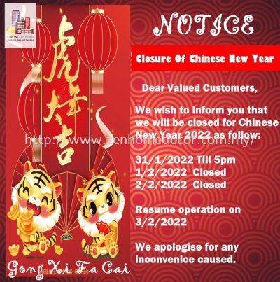 Chinese New Year Closure.