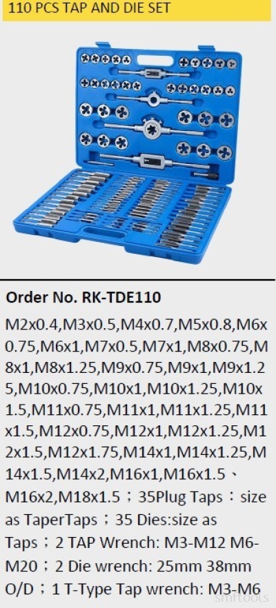 110PCS HAND TAP DIE SET