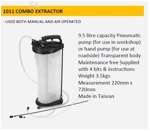 1011 Combo 9.5L Oil Pneumatic / Manual Extractor
