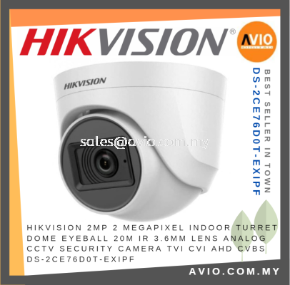 Hikvision 2MP 2 Megapixel Indoor Dome Eyeball 20m IR 3.6mm Lens Analog CCTV Security Camera TVI CVI DS-2CE76D0T-EXIPF