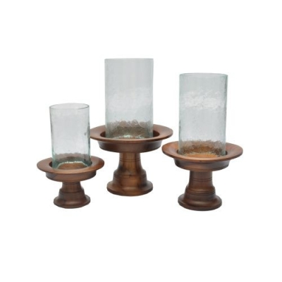 Candle Holder (Set) - Dulang Teak Wood w. Glass