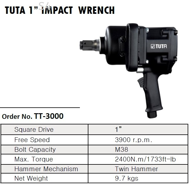 1" HEAVY DUTY PNEUMATIC (AIR) IMPACT WRENCH TT-3000